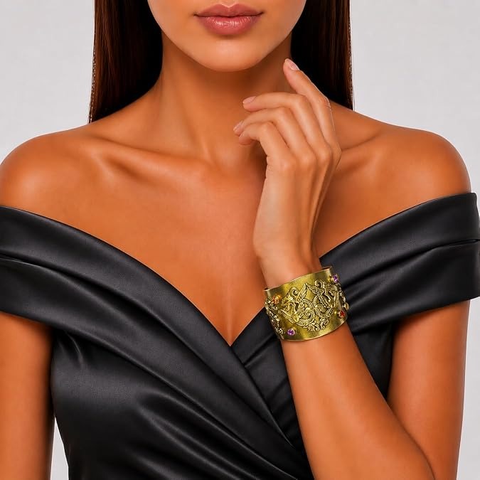 Gold-Plated Dragon Cuff with Amber and Iris Crystals
