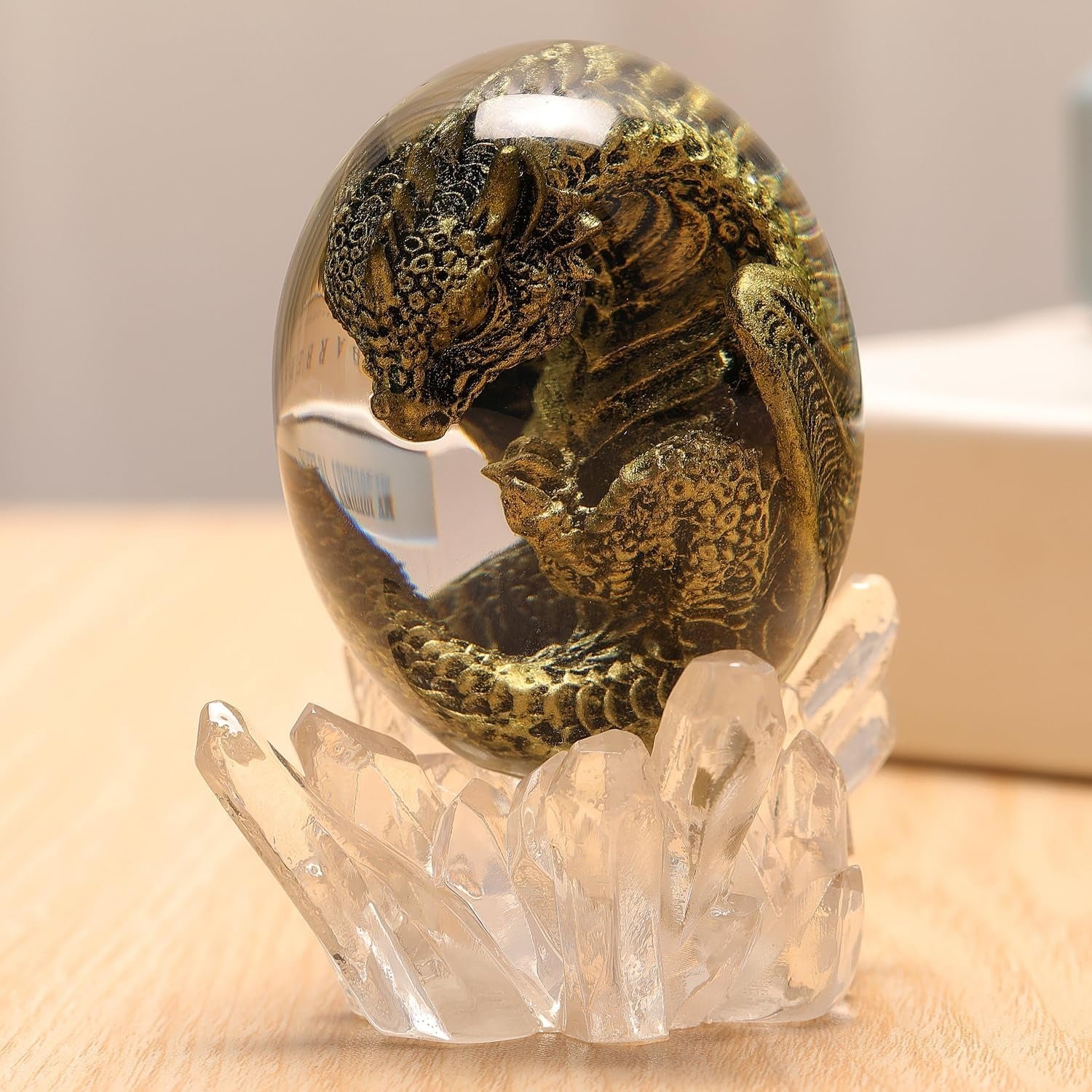 Dragon in Clear Resin Egg with Crystal-Style Base