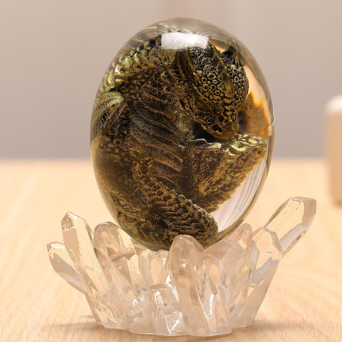 Dragon in Clear Resin Egg with Crystal-Style Base