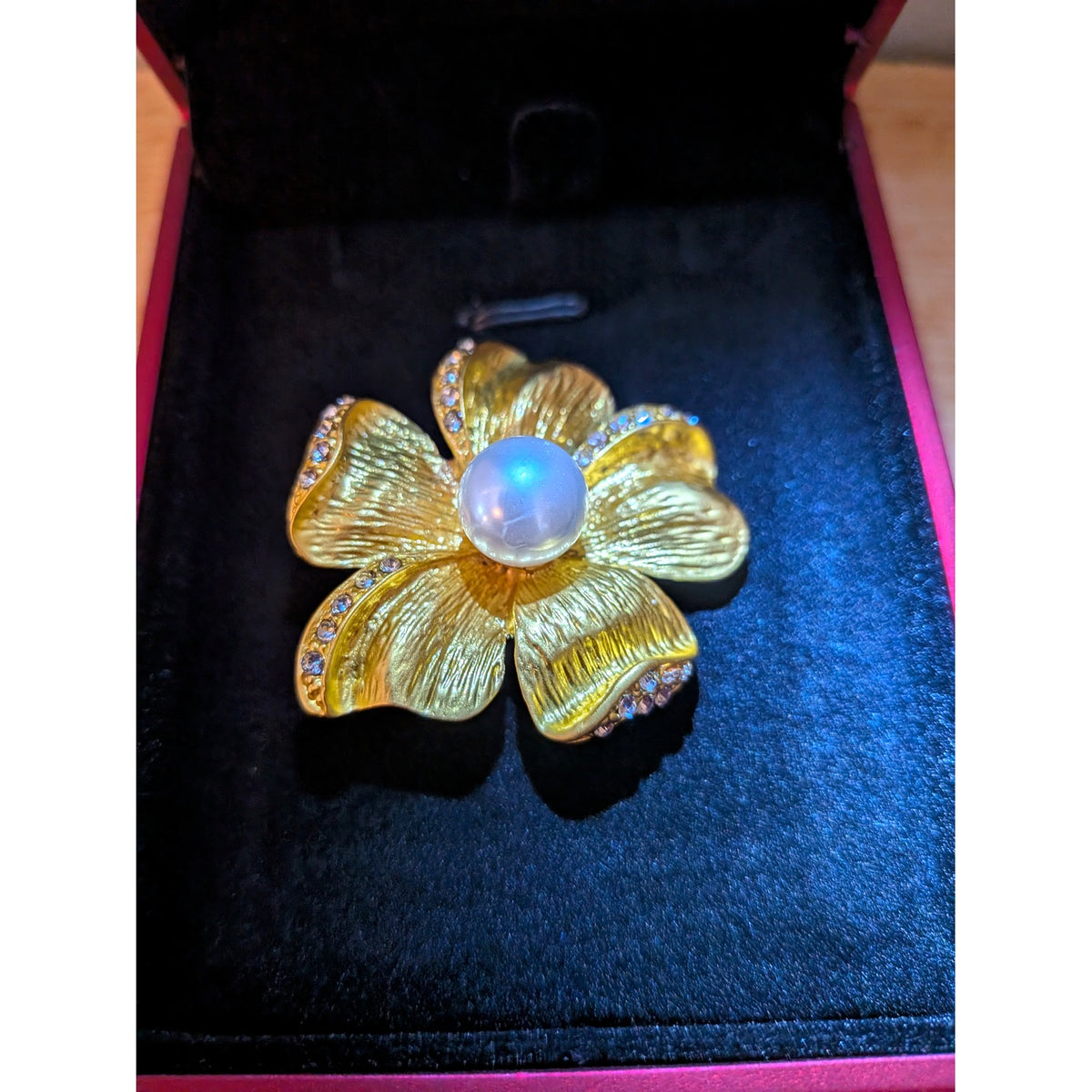 Pierre Lorren Gold-Tone Pearl & Crystal Flower Brooch