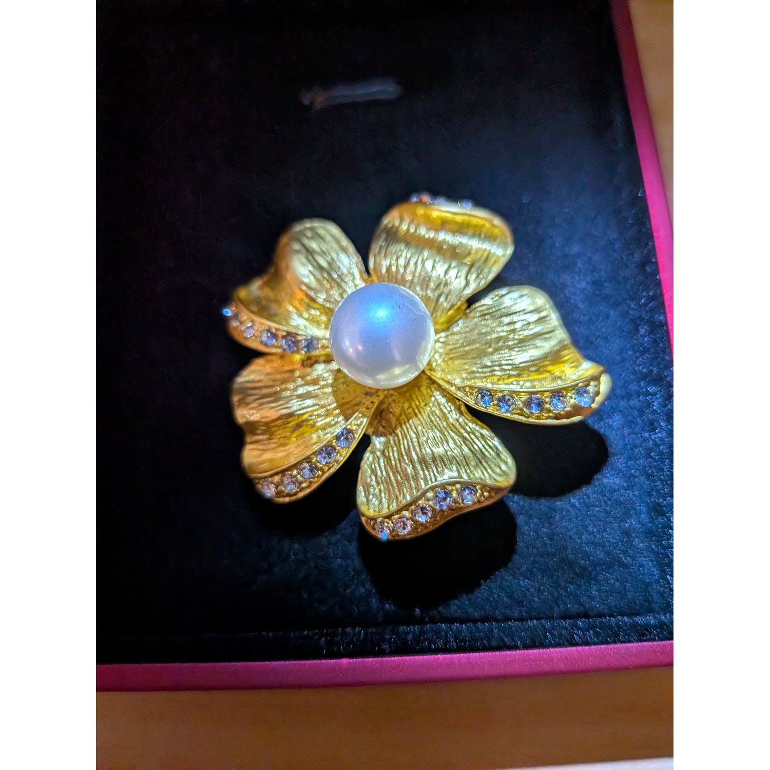Pierre Lorren Gold-Tone Pearl & Crystal Flower Brooch