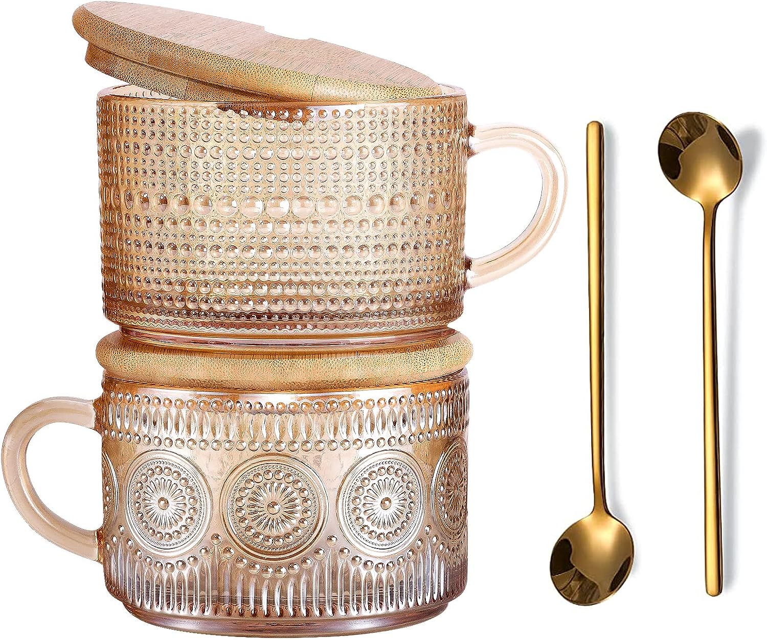 Arabian Vintage Glass Coffee Mug with Bamboo Lid