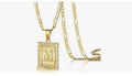 Square Initial Pendant Necklace with Figaro Chain
