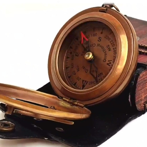 Antique Brass Sundial Leather Case
