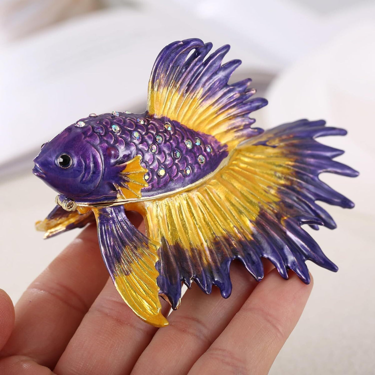 Crowntail Fish Trinket Box Hand Painted