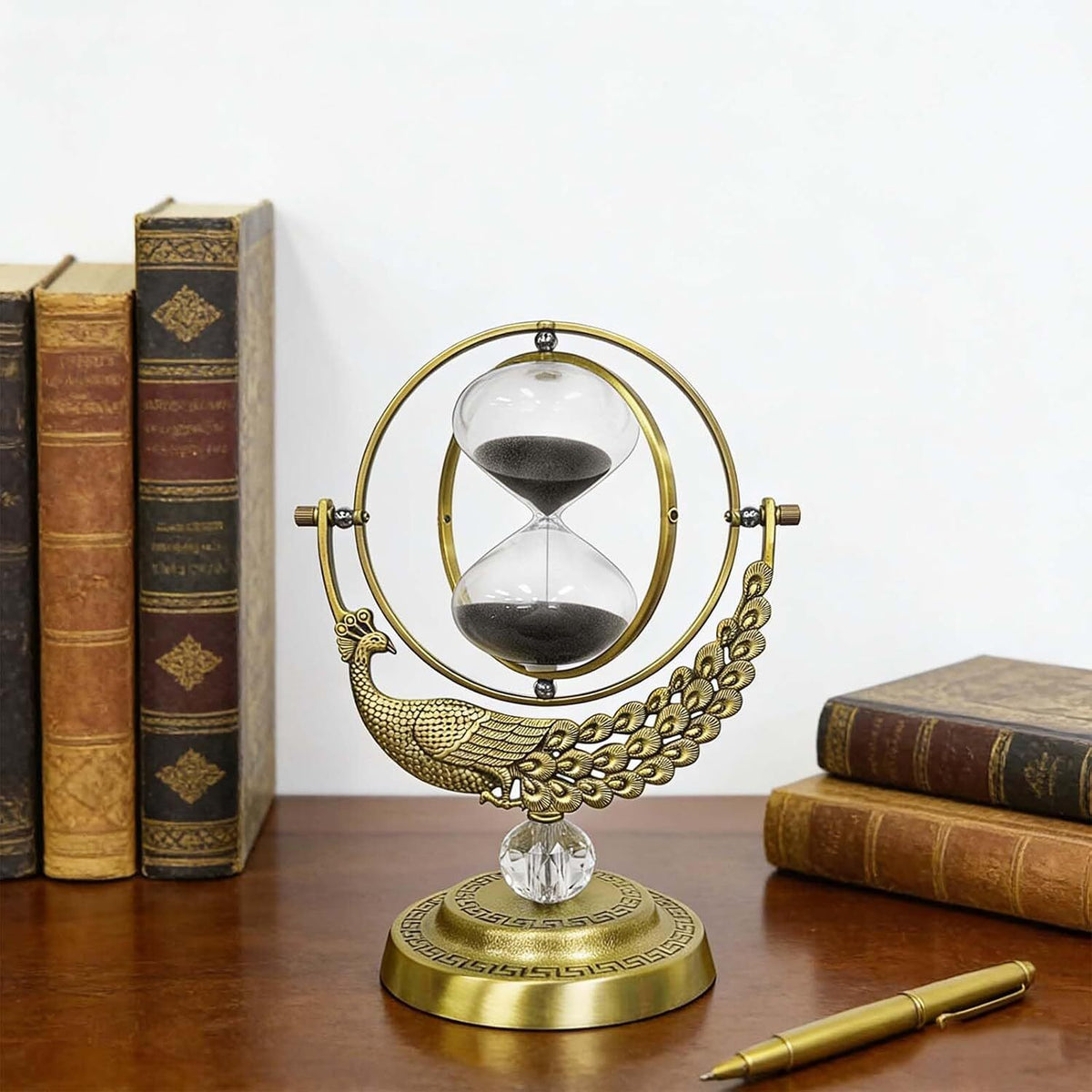 Rotating Peacock Brass Hourglass Sand Timer