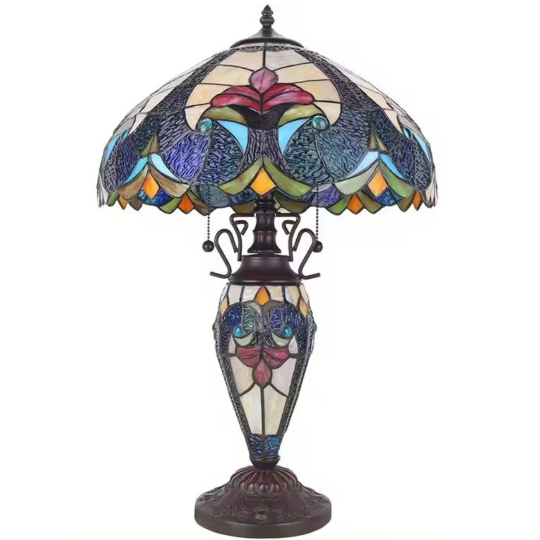 Tiffany-Style Stained Glass Table Lamp with Night-Light Base