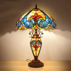 Tiffany-Style Stained Glass Table Lamp with Night-Light Base