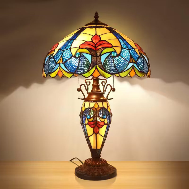 Tiffany-Style Stained Glass Table Lamp with Night-Light Base