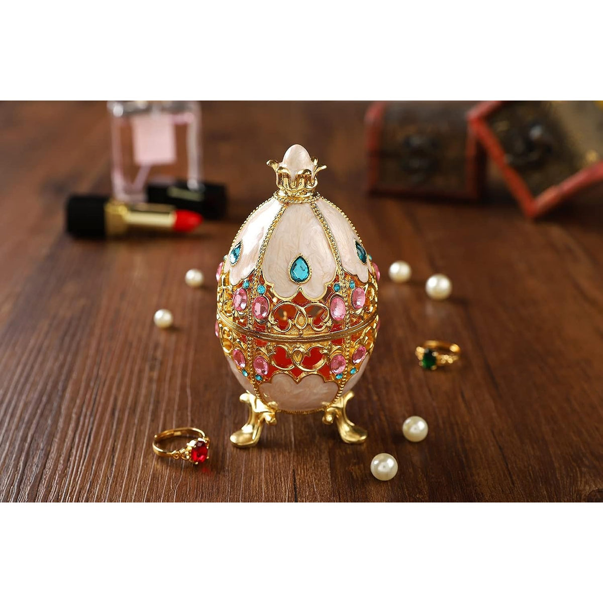 Enameled Openwork Egg-Shaped Trinket Box