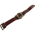 Handmade Brass Sundial Compass with Brown Leather Wristband