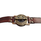 Handmade Brass Sundial Compass with Brown Leather Wristband