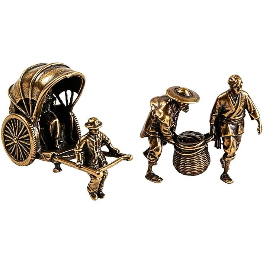 Pair of Brass Rickshaw Puller Miniature Figures