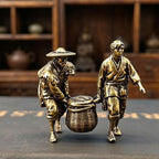 Pair of Brass Rickshaw Puller Miniature Figures