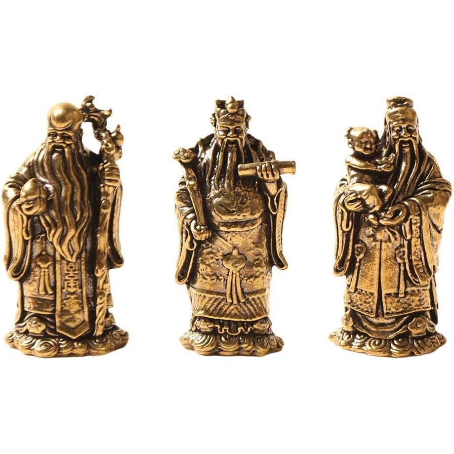 3 Brass Chinese Deity Figures