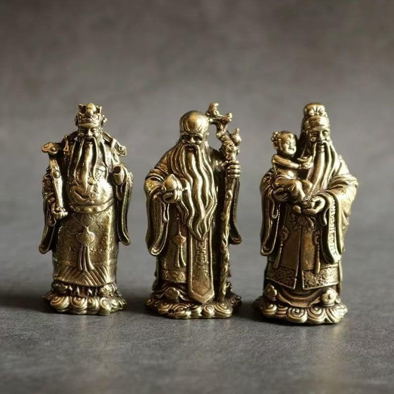3 Brass Chinese Deity Figures