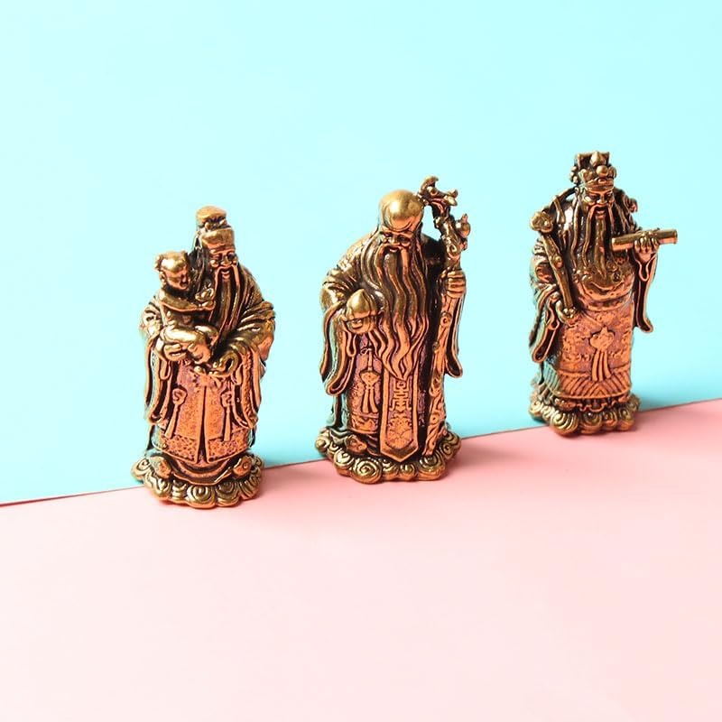 3 Brass Chinese Deity Figures