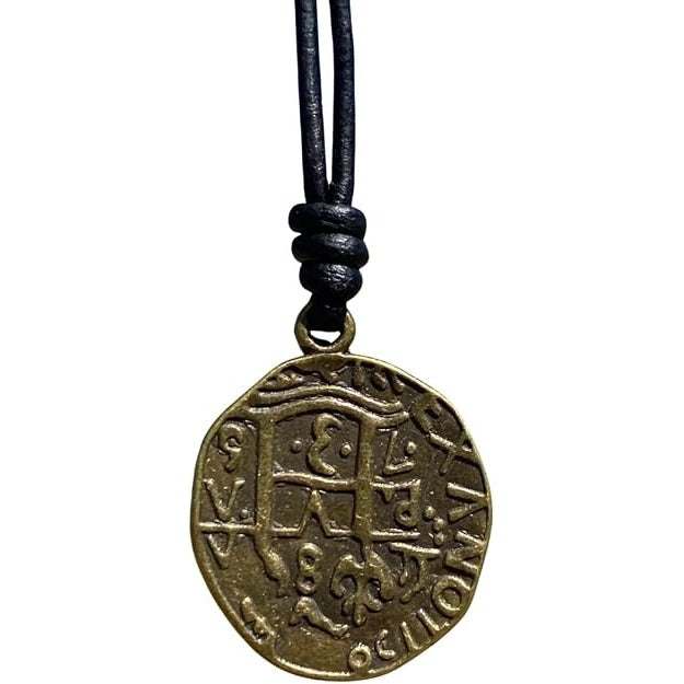 Roman Coin Cross Pendant Necklace on Leather Cord