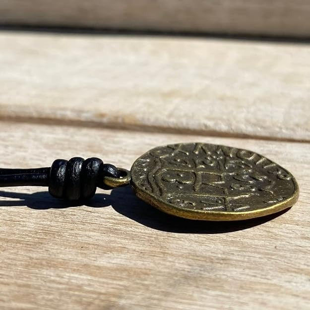 Roman Coin Cross Pendant Necklace on Leather Cord