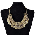 Antique-Gold-Tone Engraved Coin Bib Necklace