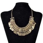 Antique-Gold-Tone Engraved Coin Bib Necklace