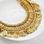 Antique-Gold-Tone Engraved Coin Bib Necklace