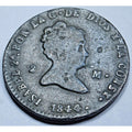 1844 Spain Isabella II Copper 2 Maravedis Coin