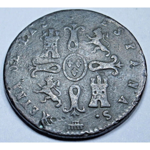 1844 Spain Isabella II Copper 2 Maravedis Coin