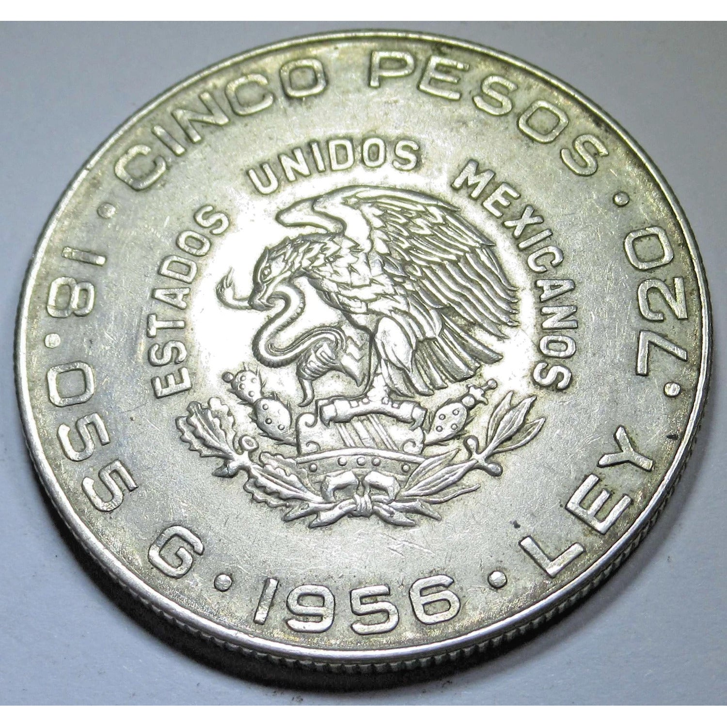 1956 Mexico Hidalgo Silver 5 Pesos Coin