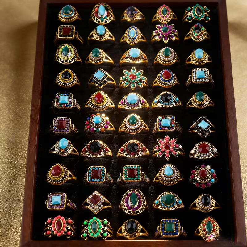 12-Piece Assorted Bohemian-Style Fashion Ring Lot
