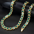 2-Piece Green Rhinestone Cuban Chain Jewelry Set