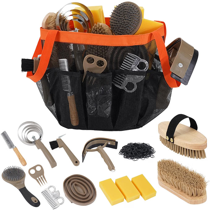 15-Piece Horse Grooming Kit with Organizer Tote