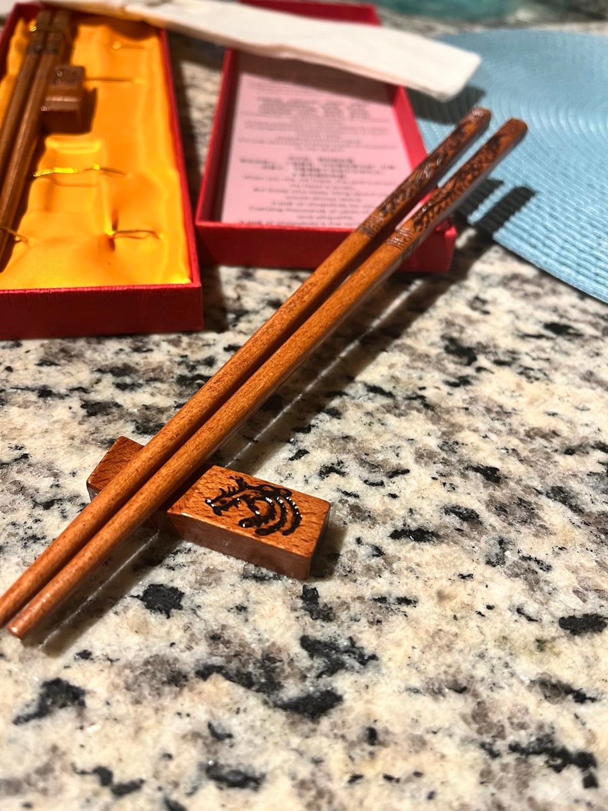 2 Pairs Dragon & Phoenix Wooden Chopsticks Gift Set