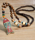 Bohemian-Style Turquoise & Wood Beaded Long Necklace