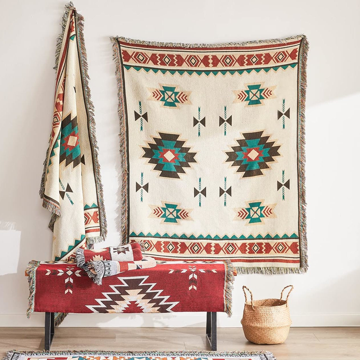 Native American Woven Throw Blanket with Tassel