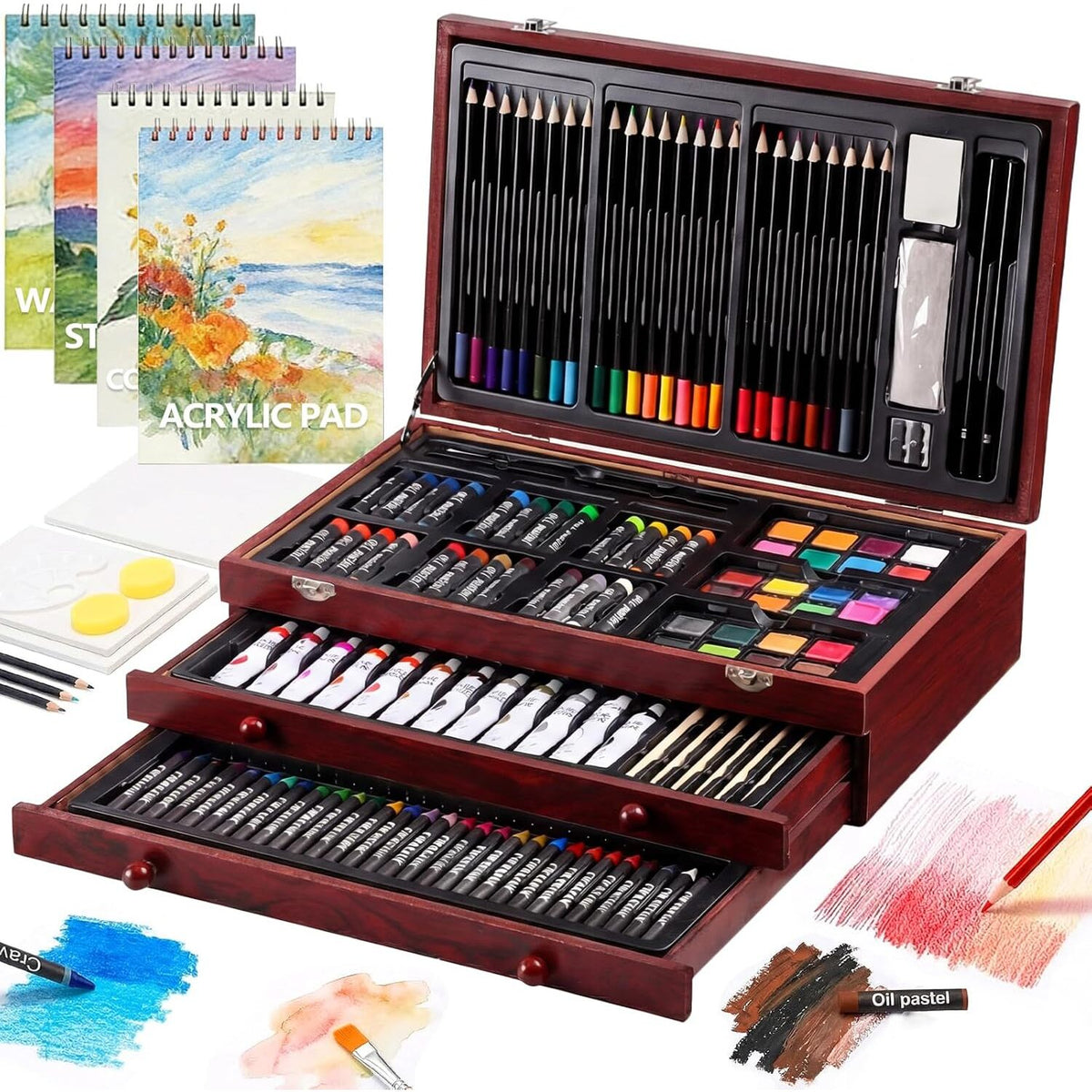 Large Deluxe Art Supply Set in Wooden Case