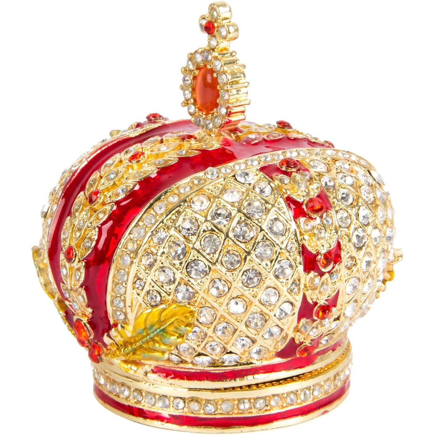 Enameled Royal Crown with Rhinestones Trinket Box