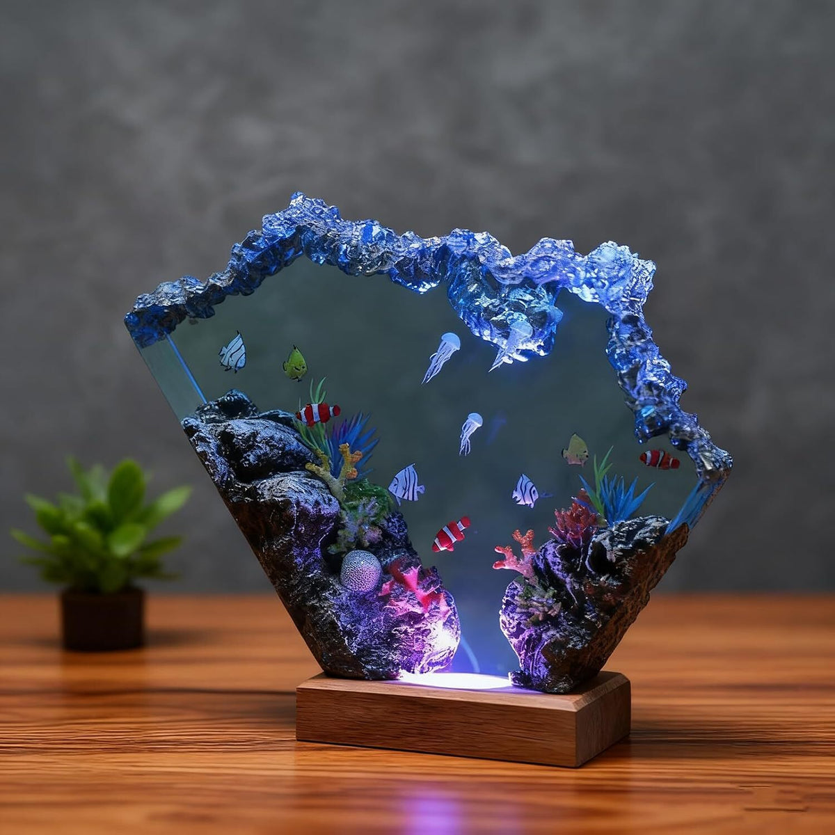 Handmade Ocean Jellyfish & Coral Reef Diorama Night Light