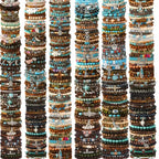 42-Piece Assorted Bohemian-Style Wooden Beaded Bracelet Lot