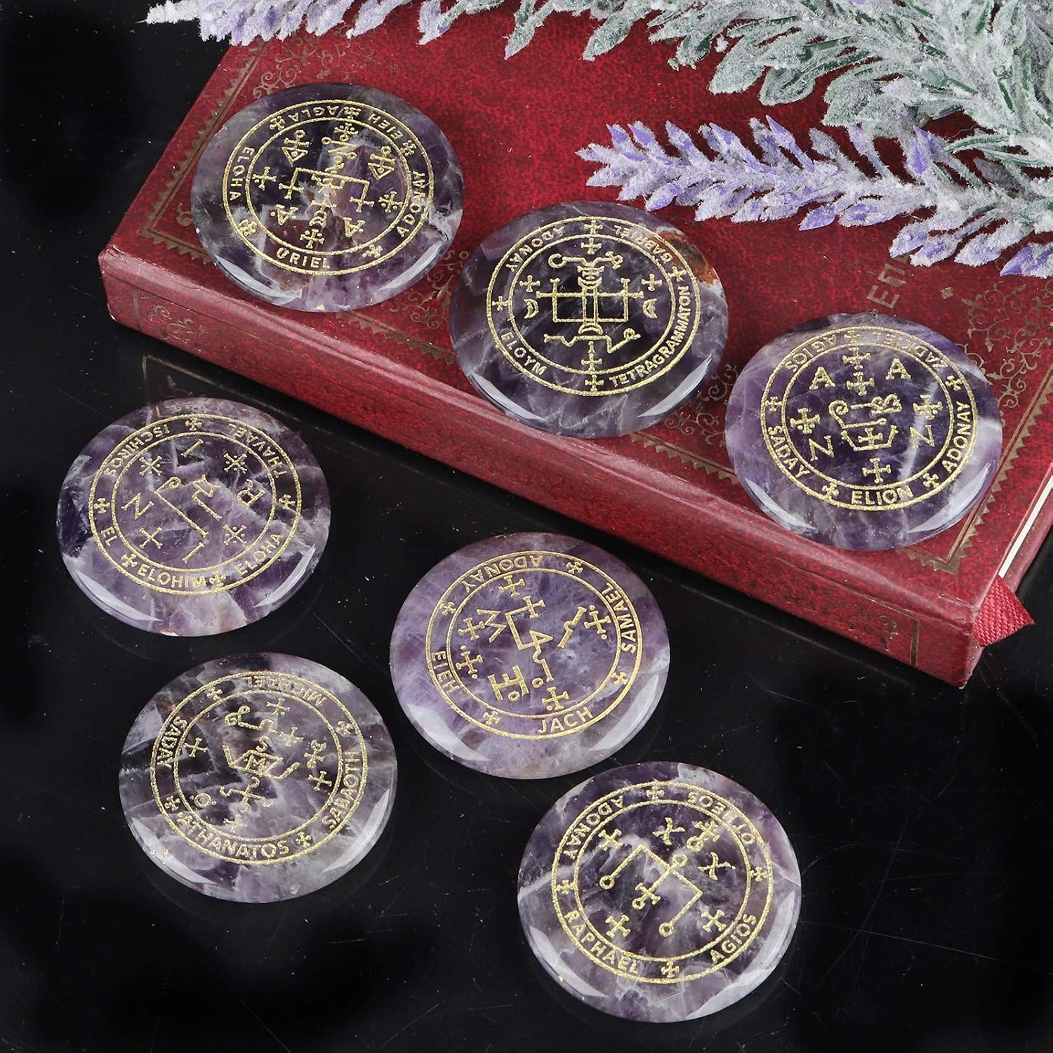 Set 7 Amethyst Engraved Archangel Talisman Collection