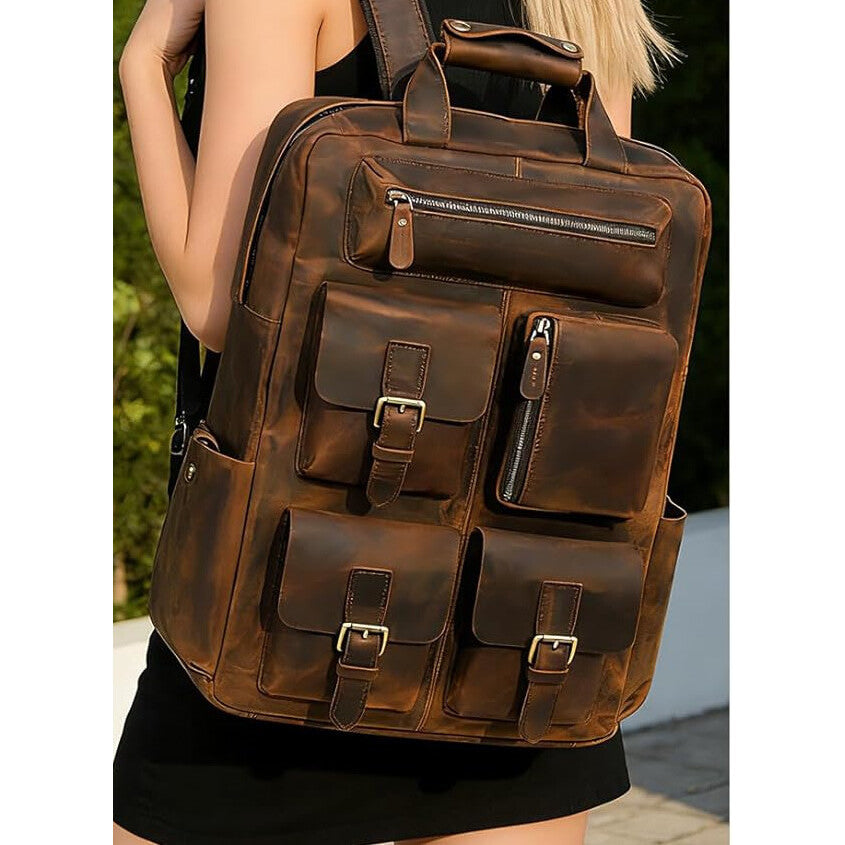 Genuine Crazy Horse Leather Travel Backpack