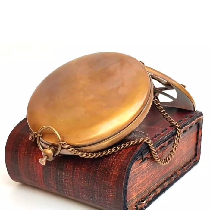Antique Brass Sundial Leather Case