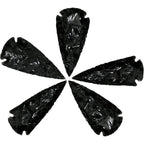 5 Hand-Knapped Black Obsidian Arrowheads