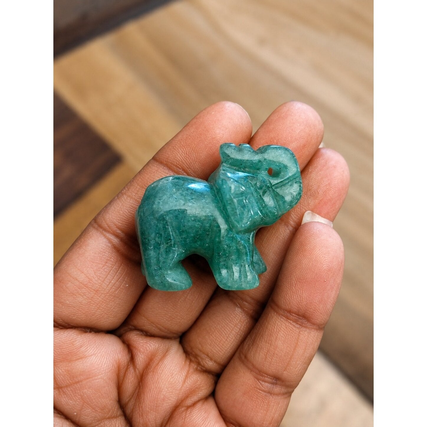 Hand Carved Green Jade Elephant Natural Stone