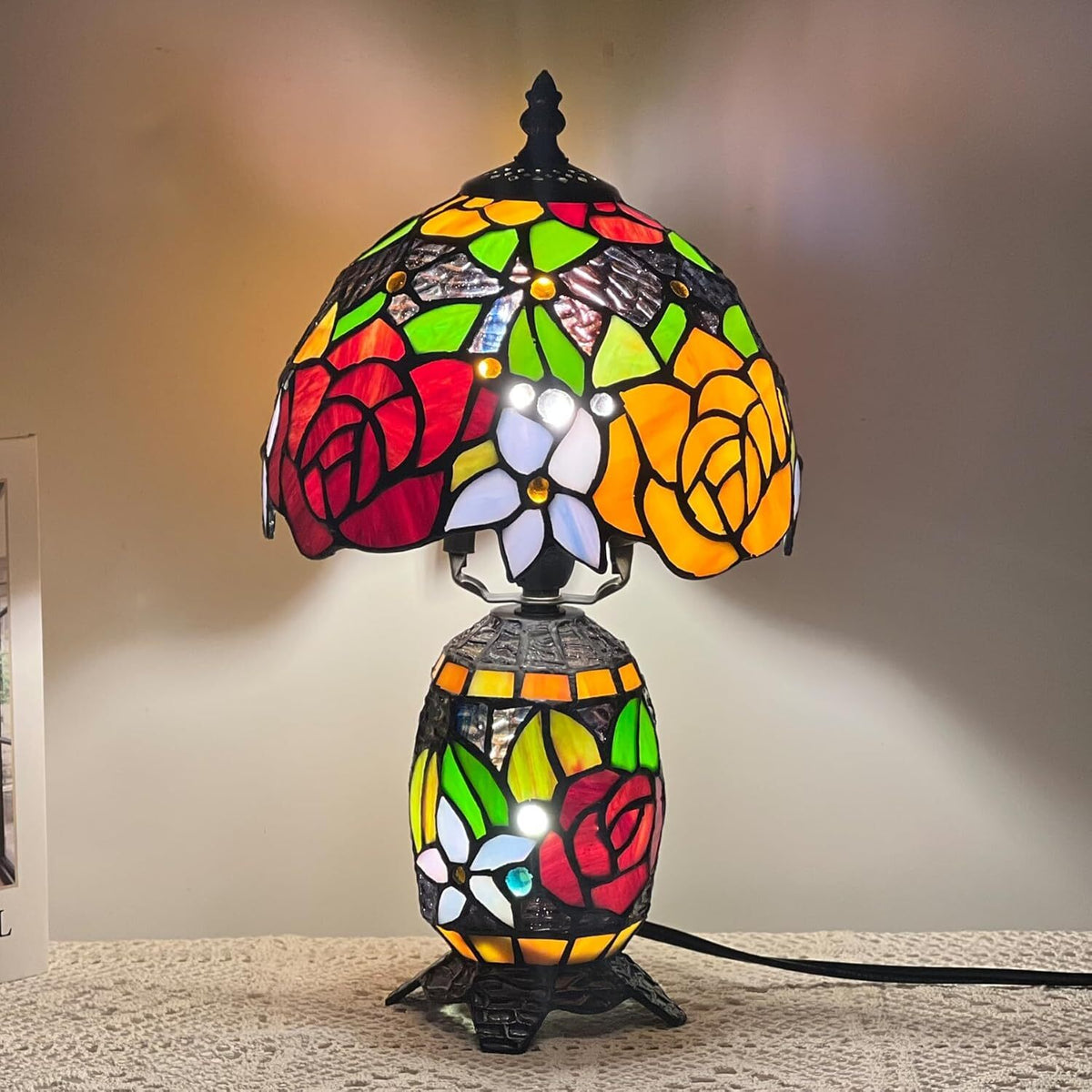 Stained Glass Rose Lamp