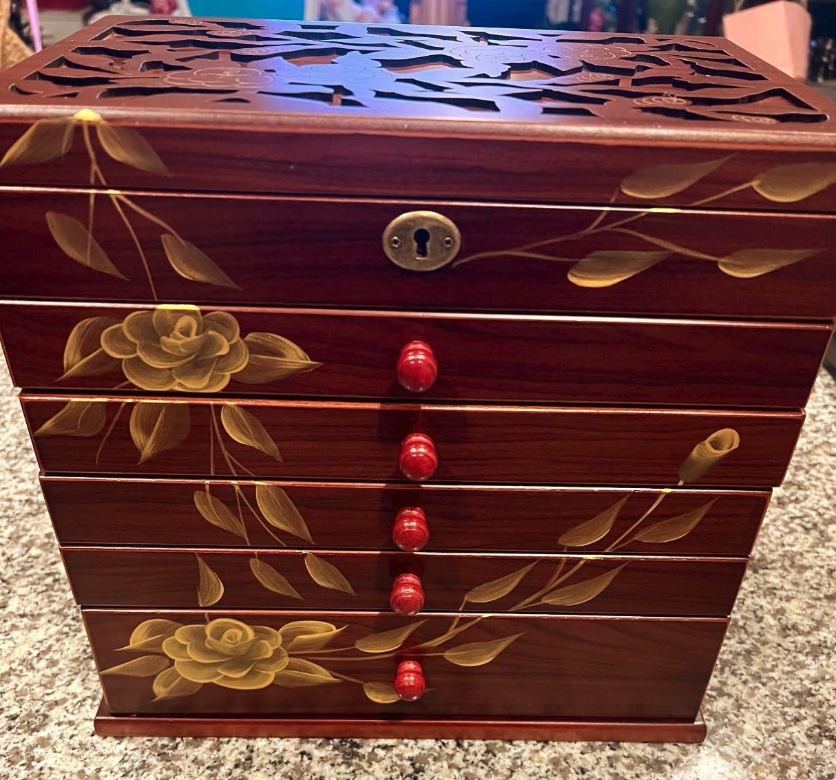 Hand-Painted Blossoms Vintage Jewelry Box