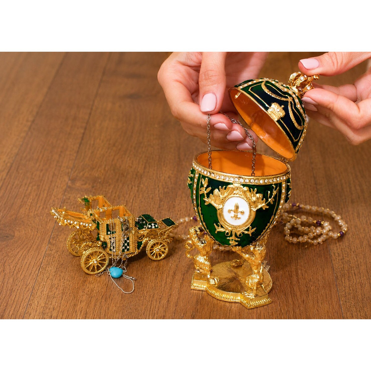 Faberge Style Egg & Carriage Trinket