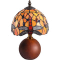 Dragonfly Stained Glass Lamp Dimmable with Wood Base