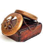 Antique Brass Sundial Leather Case