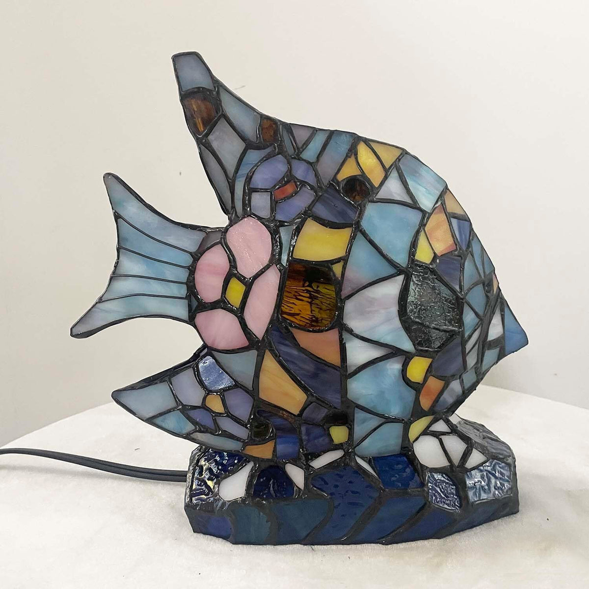 Tiffany Style Angelfish Stained Glass Table Lamp